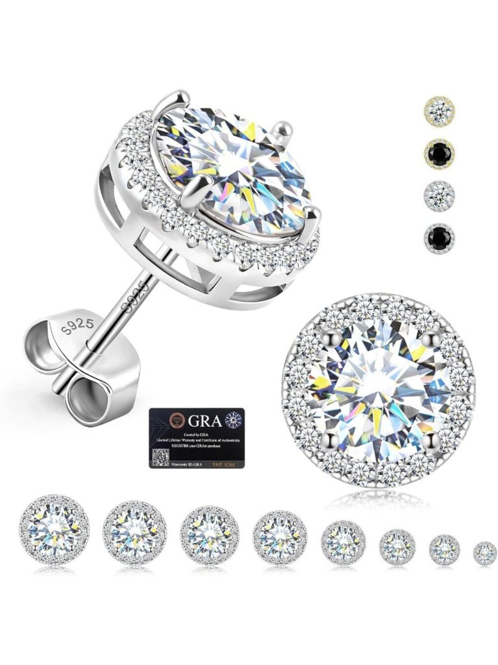 Elegant Moissanite Halo Stud Earrings in 925 Sterling Silver - Perfect Gift!